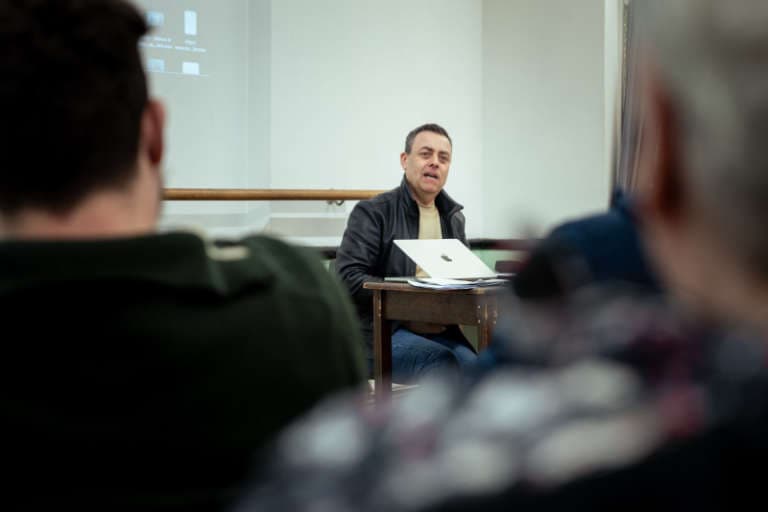 Col Spector givine a workshop on documentary filmmaking at SFM